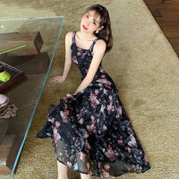 Printed A-line Skirt Summer New Product Temperament Was Thin Suspender Skirt