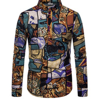 Camisa estampada de manga larga para hombre, talla grande