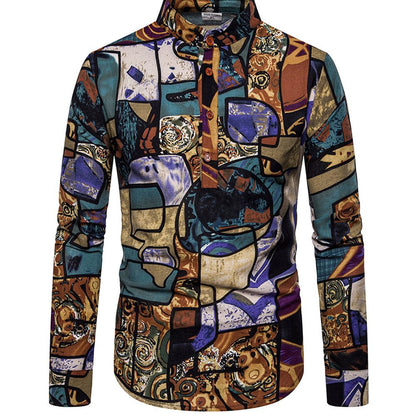 Camisa estampada de manga larga para hombre, talla grande