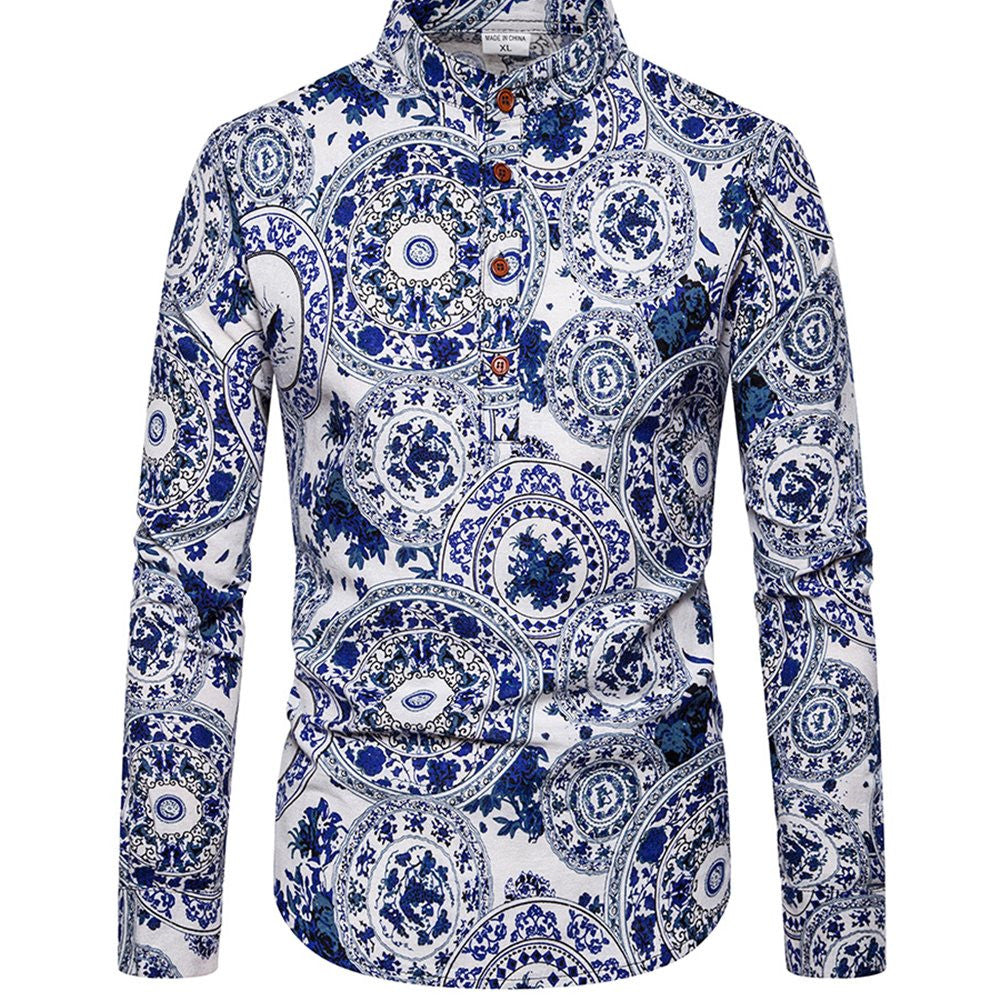 Camisa estampada de manga larga para hombre, talla grande