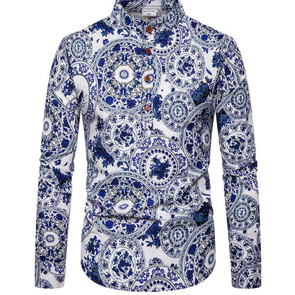 Camisa estampada de manga larga para hombre, talla grande