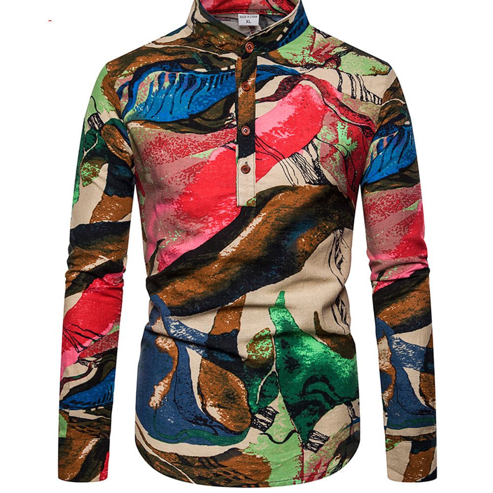 Camisa estampada de manga larga para hombre, talla grande