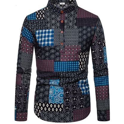 Camisa estampada de manga larga para hombre, talla grande