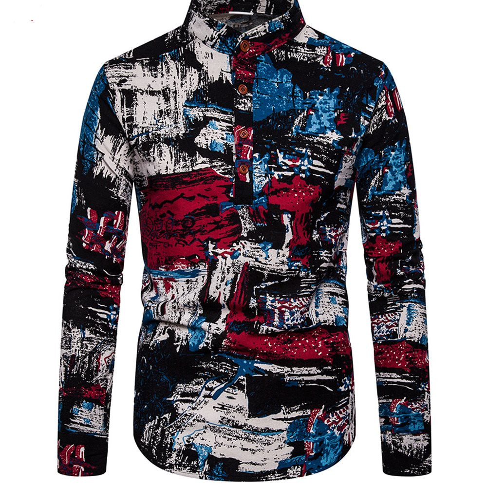 Camisa estampada de manga larga para hombre, talla grande