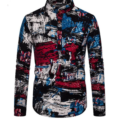 Camisa estampada de manga larga para hombre, talla grande