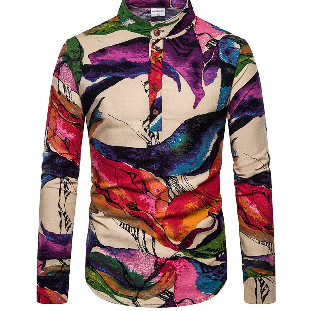 Camisa estampada de manga larga para hombre, talla grande