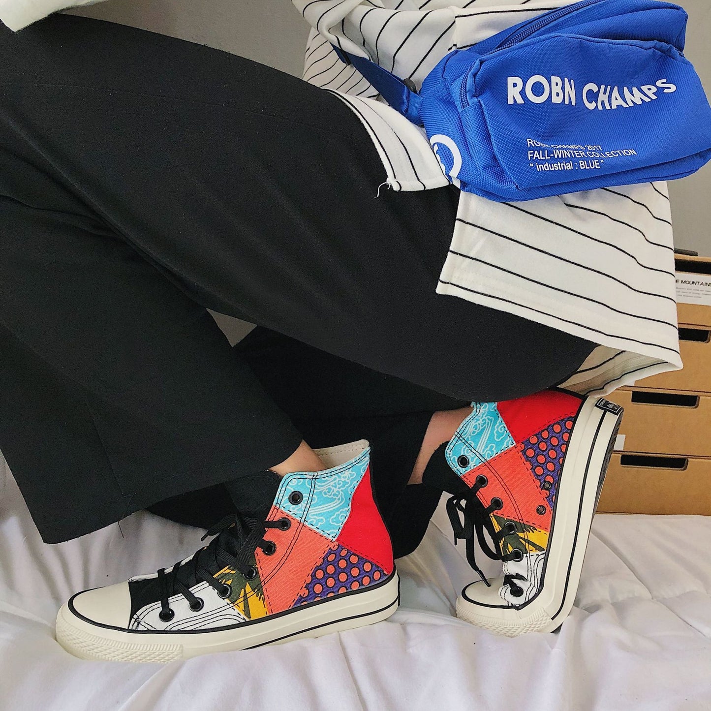 Chaussures montantes pour hommes, style hongkongais, en toile