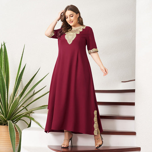 Robe Rétro Femme Grande Taille en Dentelle avec Patchwork