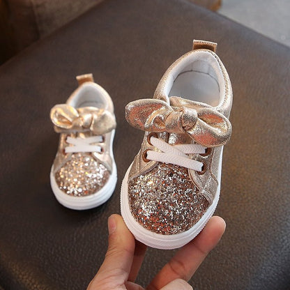 Bright Leather Sneakers Casual Shoes Sports Shoes Bow