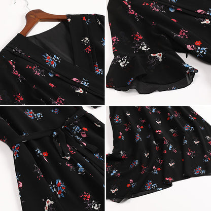 Robe en mousseline florale style occidental qui rajeunit et cache le ventre