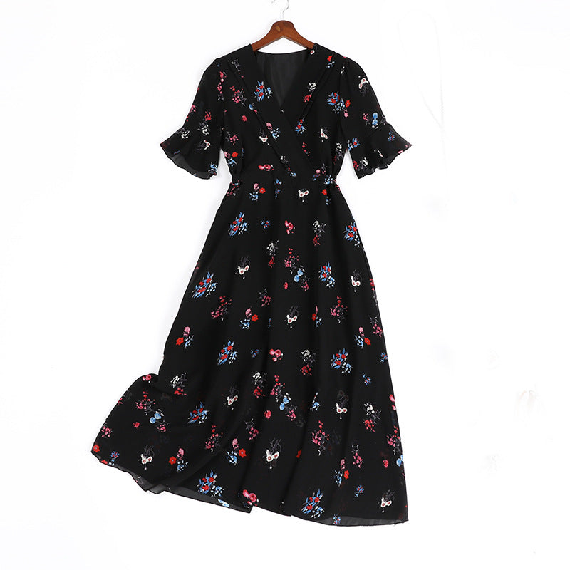Robe en mousseline florale style occidental qui rajeunit et cache le ventre
