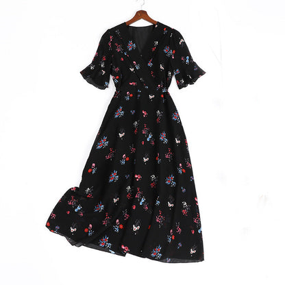 Robe en mousseline florale style occidental qui rajeunit et cache le ventre