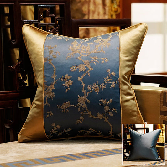 Oreiller Or et Bleu Marine pour Canapé Salon Housse de Coussin Classique