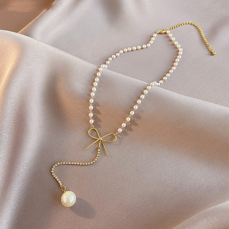 Chaîne de Clavicule Tendance Long Collier avec Petite Perle Goutte pour Femme, Collection d'Été