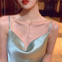 Chaîne de Clavicule Tendance Long Collier avec Petite Perle Goutte pour Femme, Collection d'Été