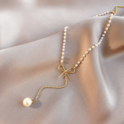Chaîne de Clavicule Tendance Long Collier avec Petite Perle Goutte pour Femme, Collection d'Été