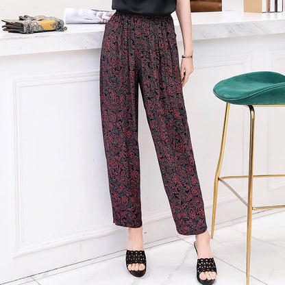 Bloomers en Coton et Lin Fleuris Rouge Vif et Bleu | Pantalon Maternité Grande Taille Respirant Confortable Taille Haute