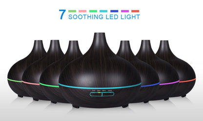 Wood Grain Aromatherapy Humidifier – 550ml Remote Control LED Diffuser