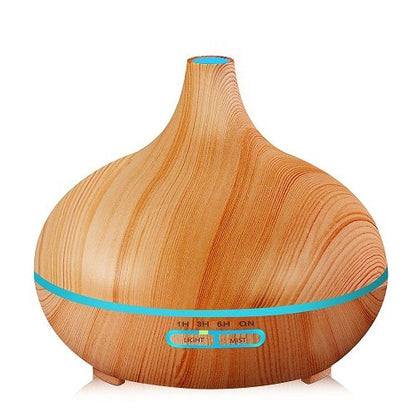 Wood Grain Aromatherapy Humidifier – 550ml Remote Control LED Diffuser