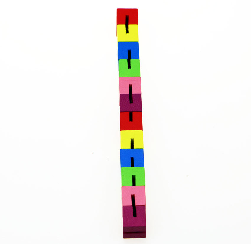 Mini cubo pequeño de madera con bloques de construcción, juguete educativo