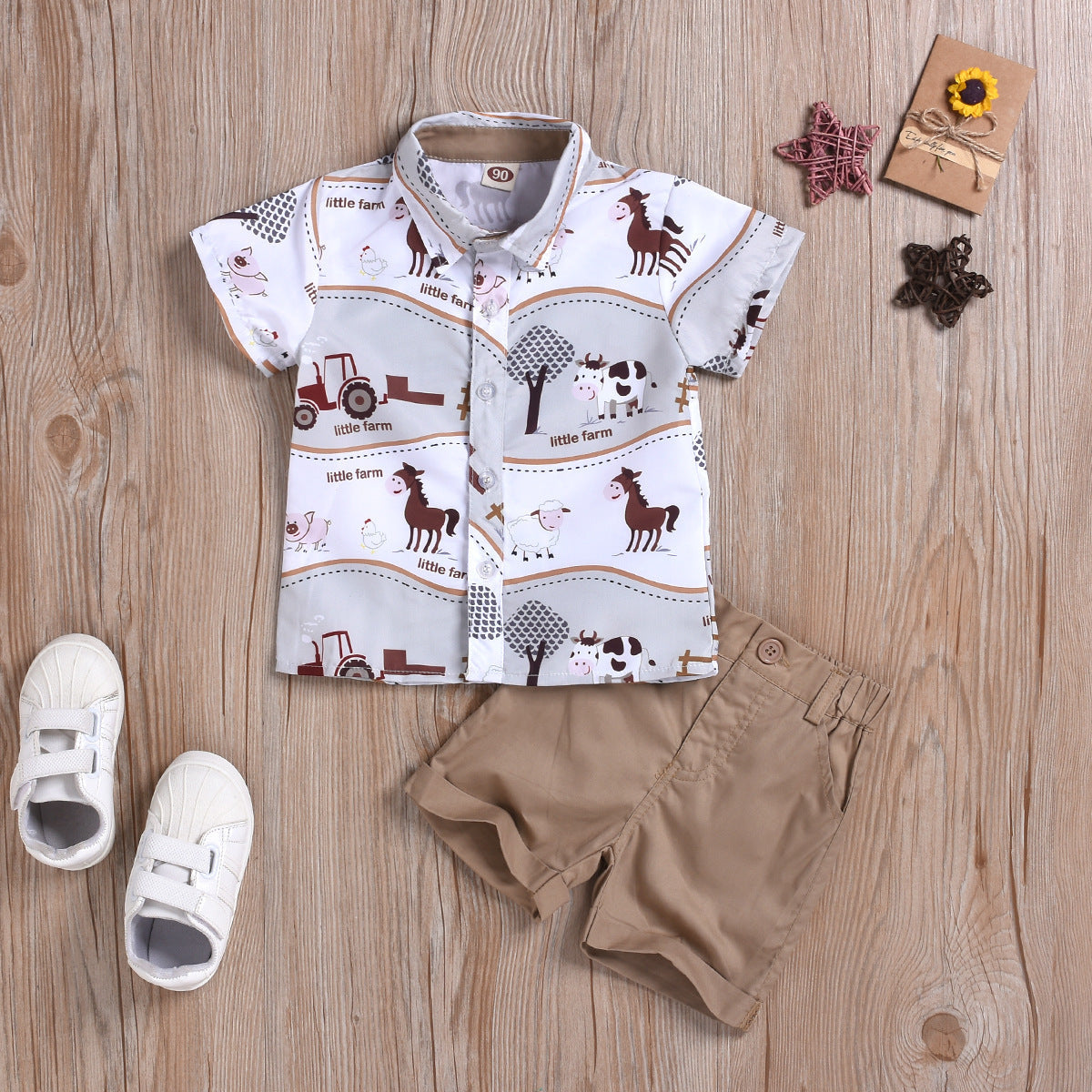 Ensemble chemise imprimée de dessin animé et short de couleur unie pour garçons et filles d'été