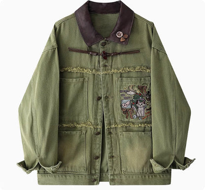 Original Children's Fun Embroidered Brushed Denim Jacket For Autumn