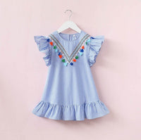 Fringed vertical stripe ruffle dress