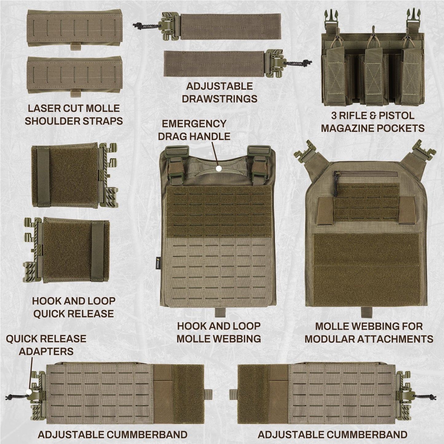 Votagoo 601 Laser Cut Molle Vest Adjustable Plate Carrier Tactical Military Vest