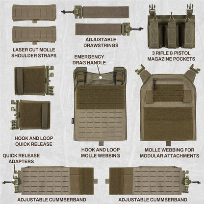 Votagoo 601 Laser Cut Molle Vest Adjustable Plate Carrier Tactical Military Vest