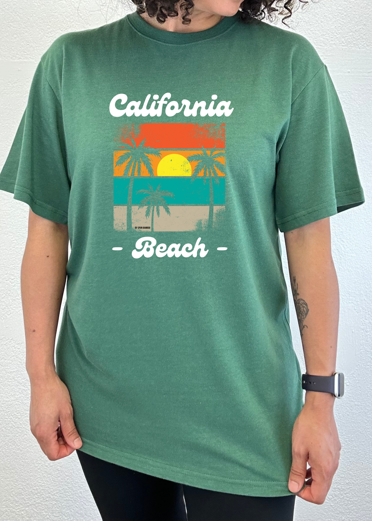 T-shirt à manches courtes unisexe en bambou/viscose et coton biologique California Beach avec motif