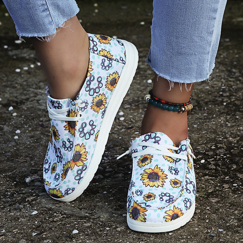 Loafers Women Sunflower Print Decor