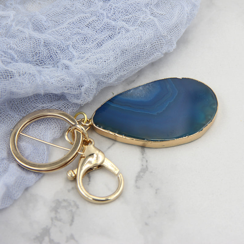 Natural Agate Stone Key Pendant – Gold Electroplated Charm | 7 Colors