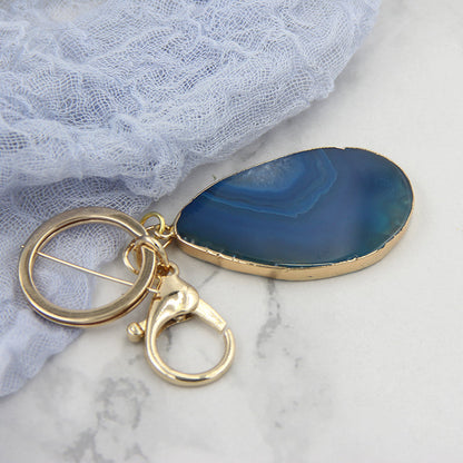 Natural Agate Stone Key Pendant – Gold Electroplated Charm | 7 Colors