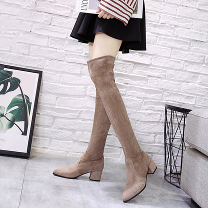 Ladies Mid-heel Pointed Thick Heel Long Boots