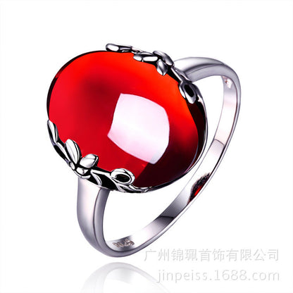 Parure de bijoux en argent sterling S925, rétro magnifique zircon rouge, bijoux de mariée, argent haut de gamme en gros