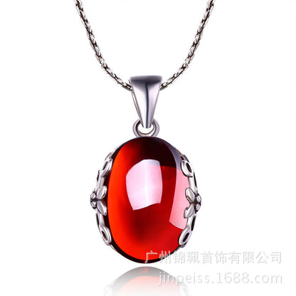 Parure de bijoux en argent sterling S925, rétro magnifique zircon rouge, bijoux de mariée, argent haut de gamme en gros