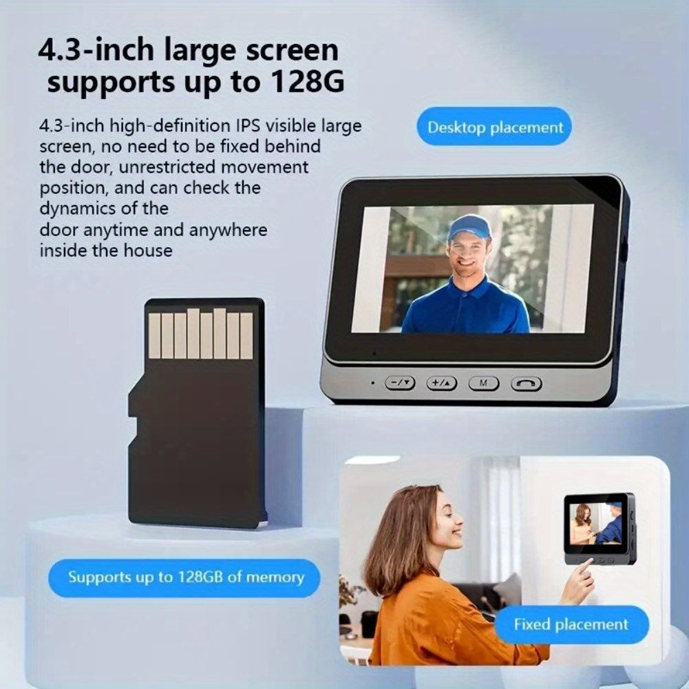Wireless Video Doorbell – 4.3" Screen, HD Camera, Two-Way Audio & Night Vision
