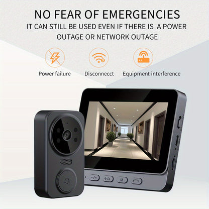 Wireless Video Doorbell – 4.3" Screen, HD Camera, Two-Way Audio & Night Vision