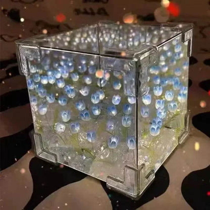 DIY Tulip Mirror Cube Lamp – Handmade Romantic Flower Table Light for Home Decor