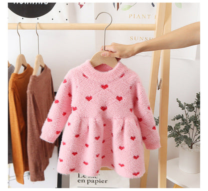 Girls' Winter Clothing Mink Sweater Princess Dress Baby Girl Sweater Baby Winter Western Style Pullover Skirt