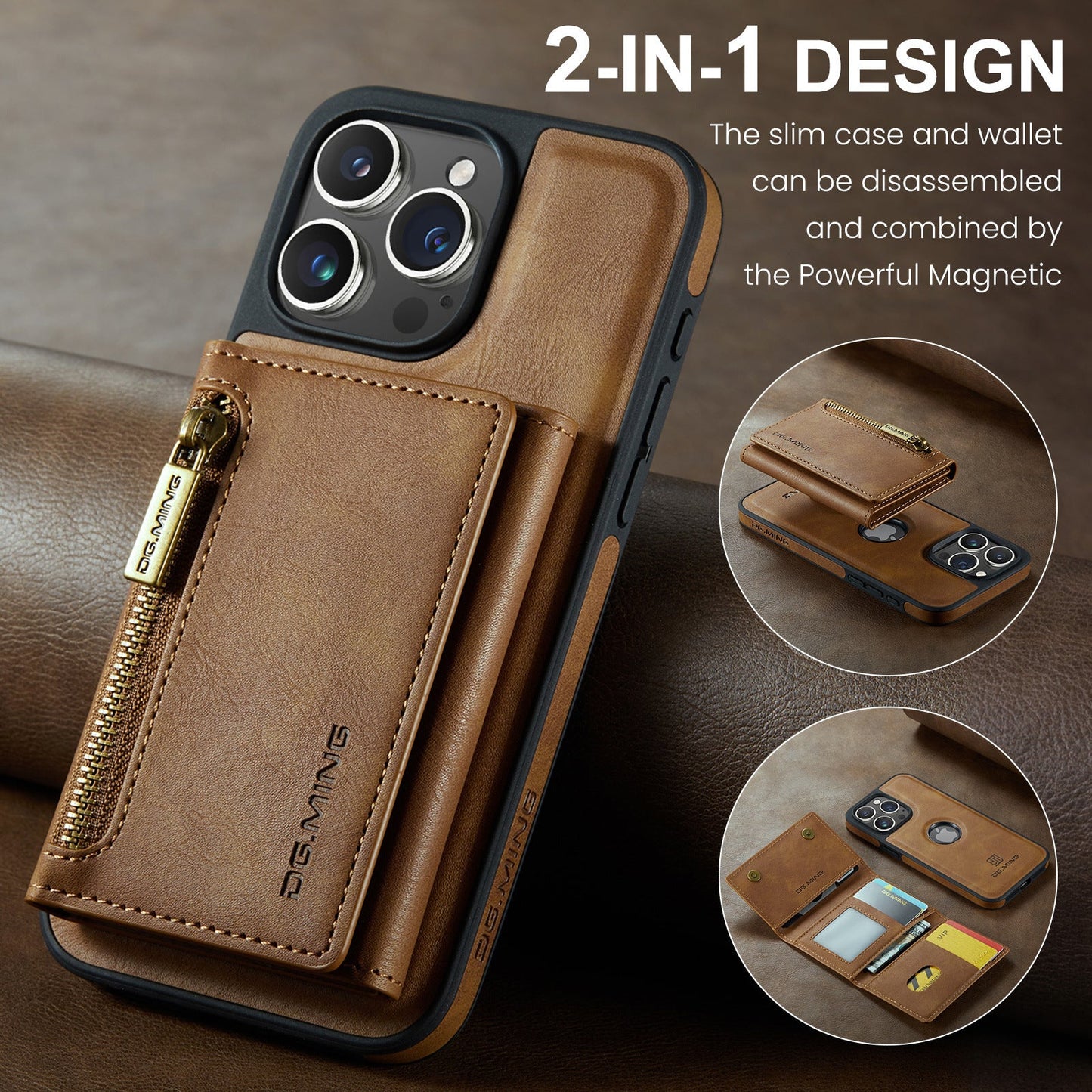 DG.MING M5 Wireless Charging Magnetic Card Holder iPhone Case – PU Leather | iPhone 11–15