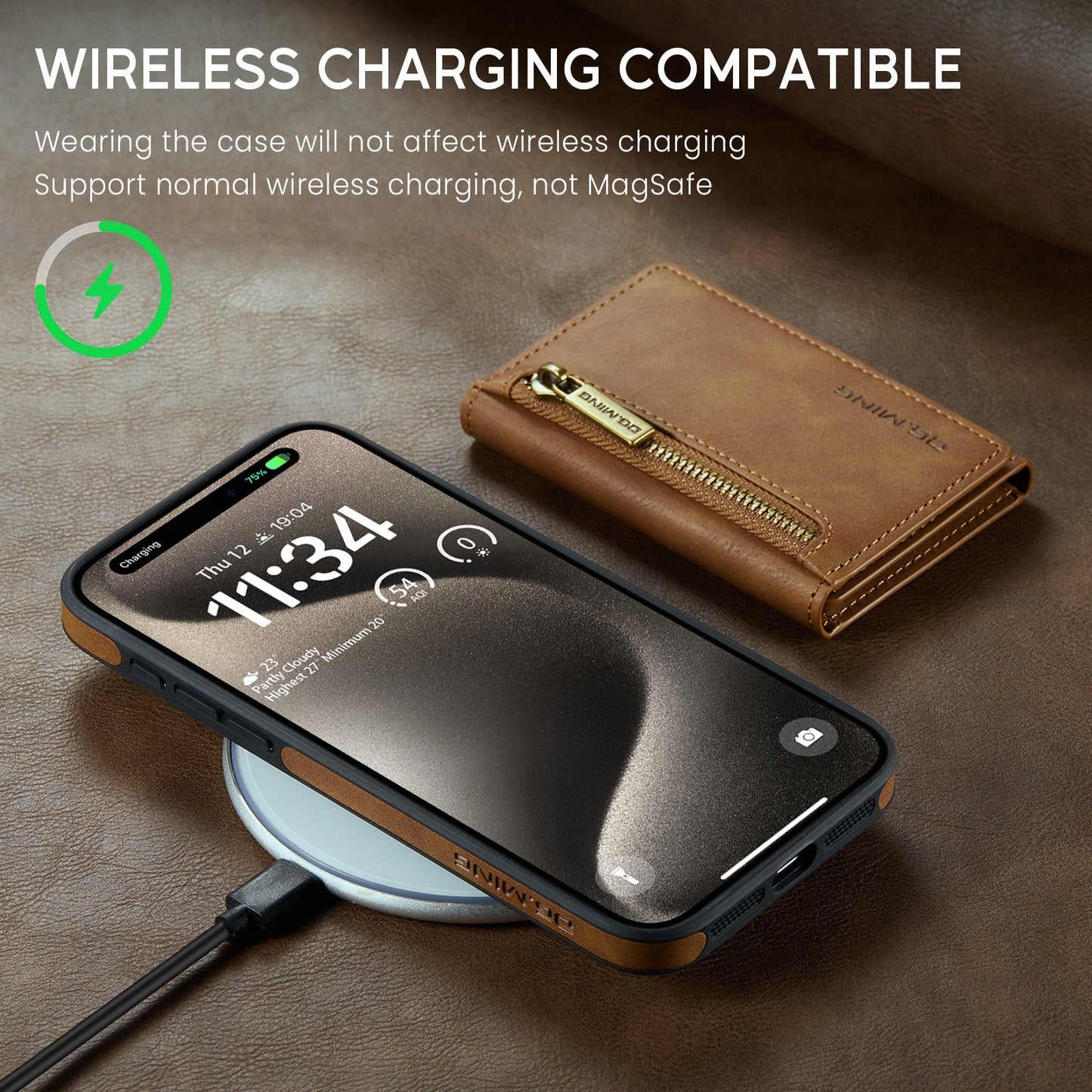 DG.MING M5 Wireless Charging Magnetic Card Holder iPhone Case – PU Leather | iPhone 11–15