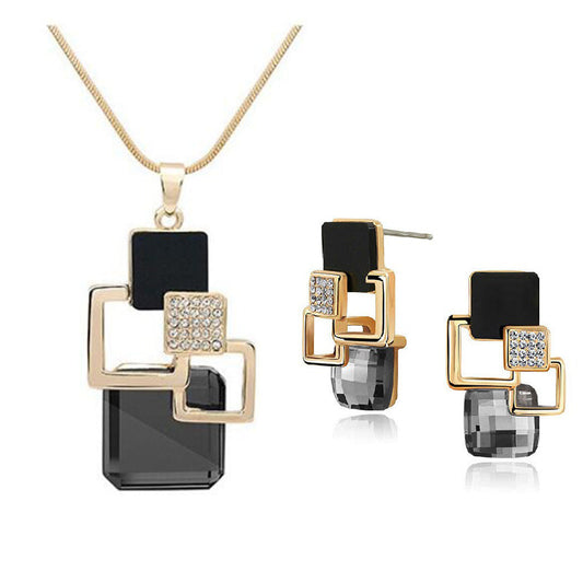 Parure de bijoux carrée géométrique en cristal classique