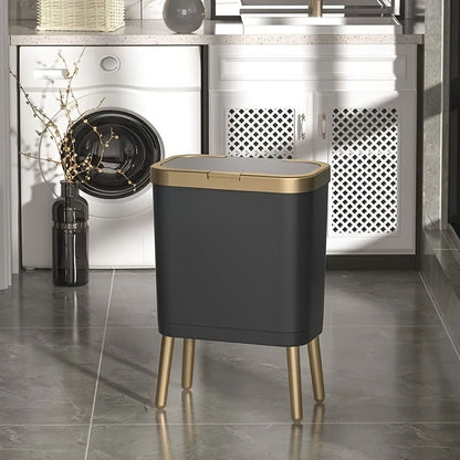 15L Slim Trash Can with Lid Odor Sealing Bathroom Kitchen Bin