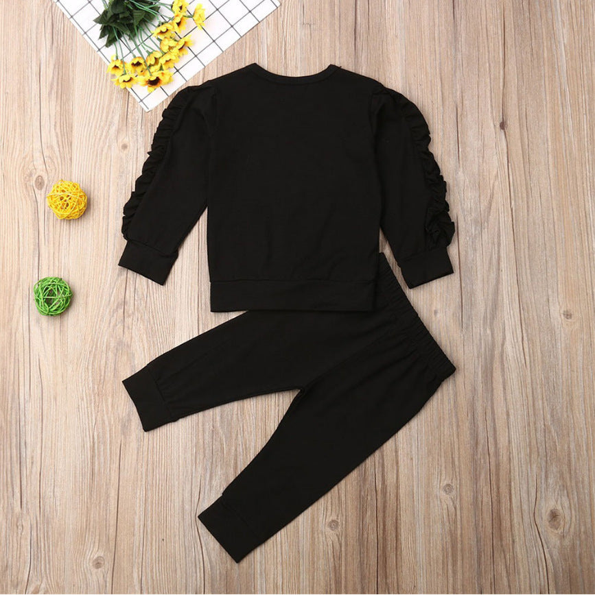 Bébé nouveau-né garçons filles à volants pull uni à manches longues sweat-shirt hauts pantalon nourrisson enfants 2 pièces tenues ensemble de vêtements d'automne