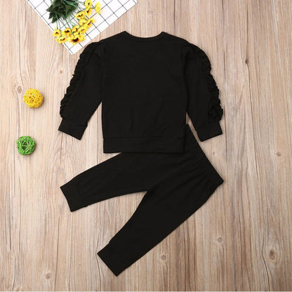 Bébé nouveau-né garçons filles à volants pull uni à manches longues sweat-shirt hauts pantalon nourrisson enfants 2 pièces tenues ensemble de vêtements d'automne