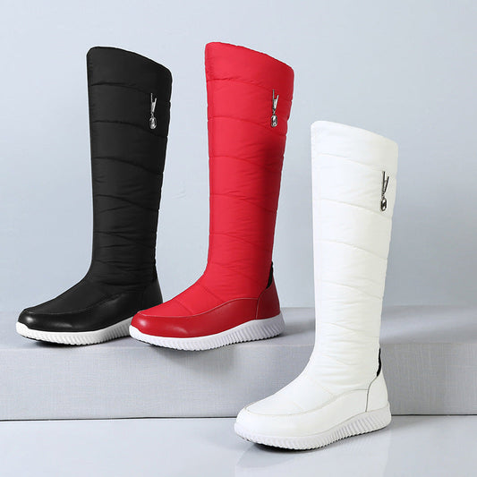Bottes en cuir imperméables et antidérapantes, grandes, doublées de coton, pour femmes
