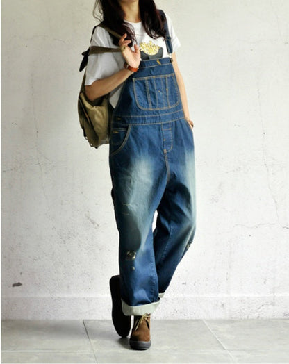 large size worn light color strap jeans women casual loose thin denim wide leg pants tide