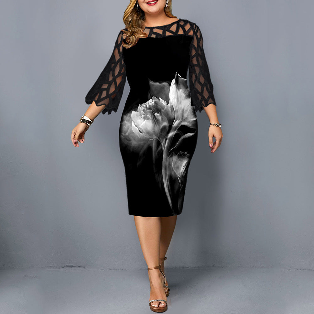 Vestido de talla grande con estampado de rosas para mujer