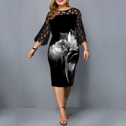 Vestido de talla grande con estampado de rosas para mujer